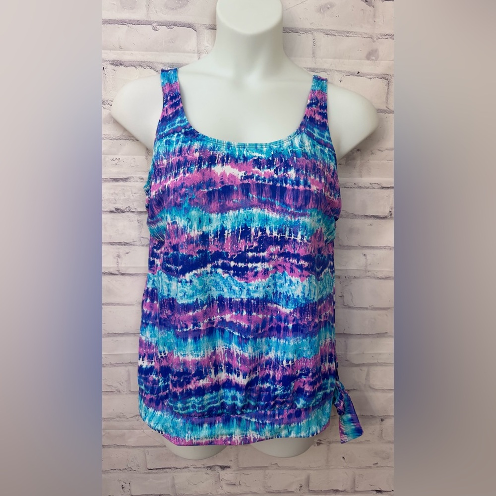 Swimsuits For All Kim‎ Gravel “As Is” 14 Blouson Tankini Top Swimsuit Blue Pink